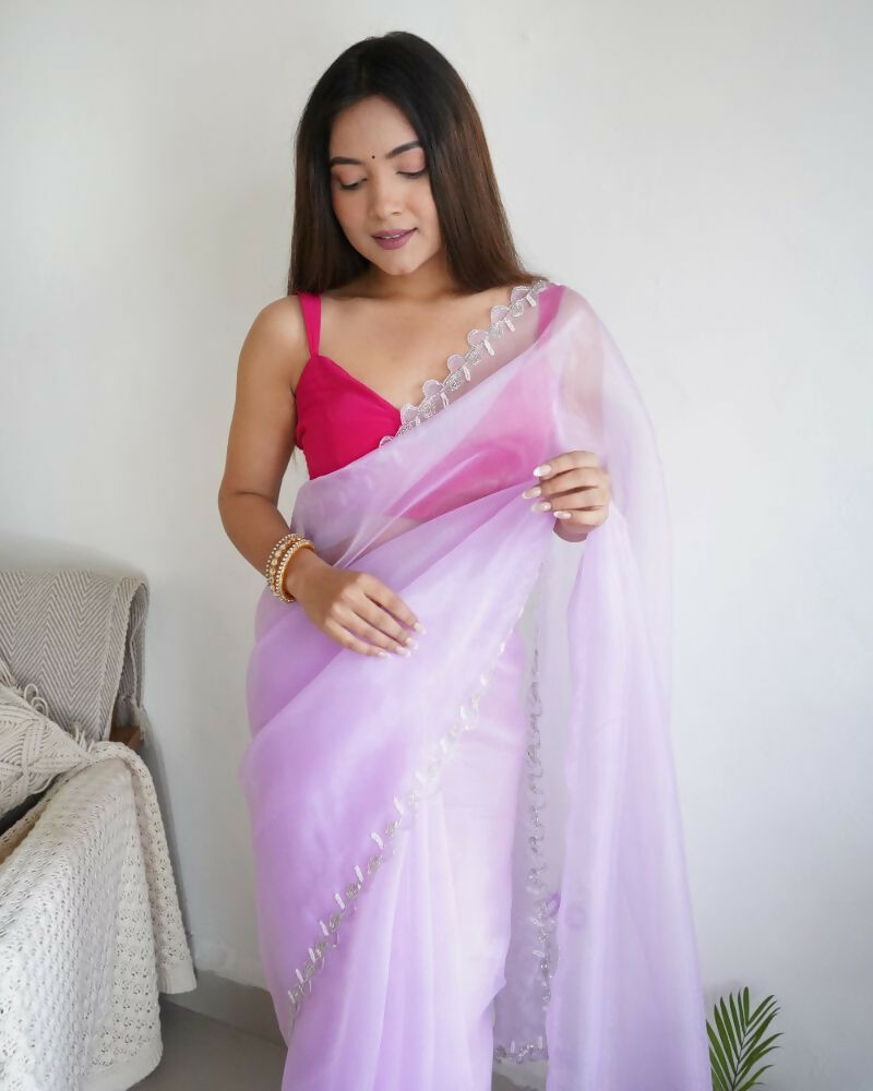 Vamsee Sheetal Lavender Organza Saree - Swadesiicart