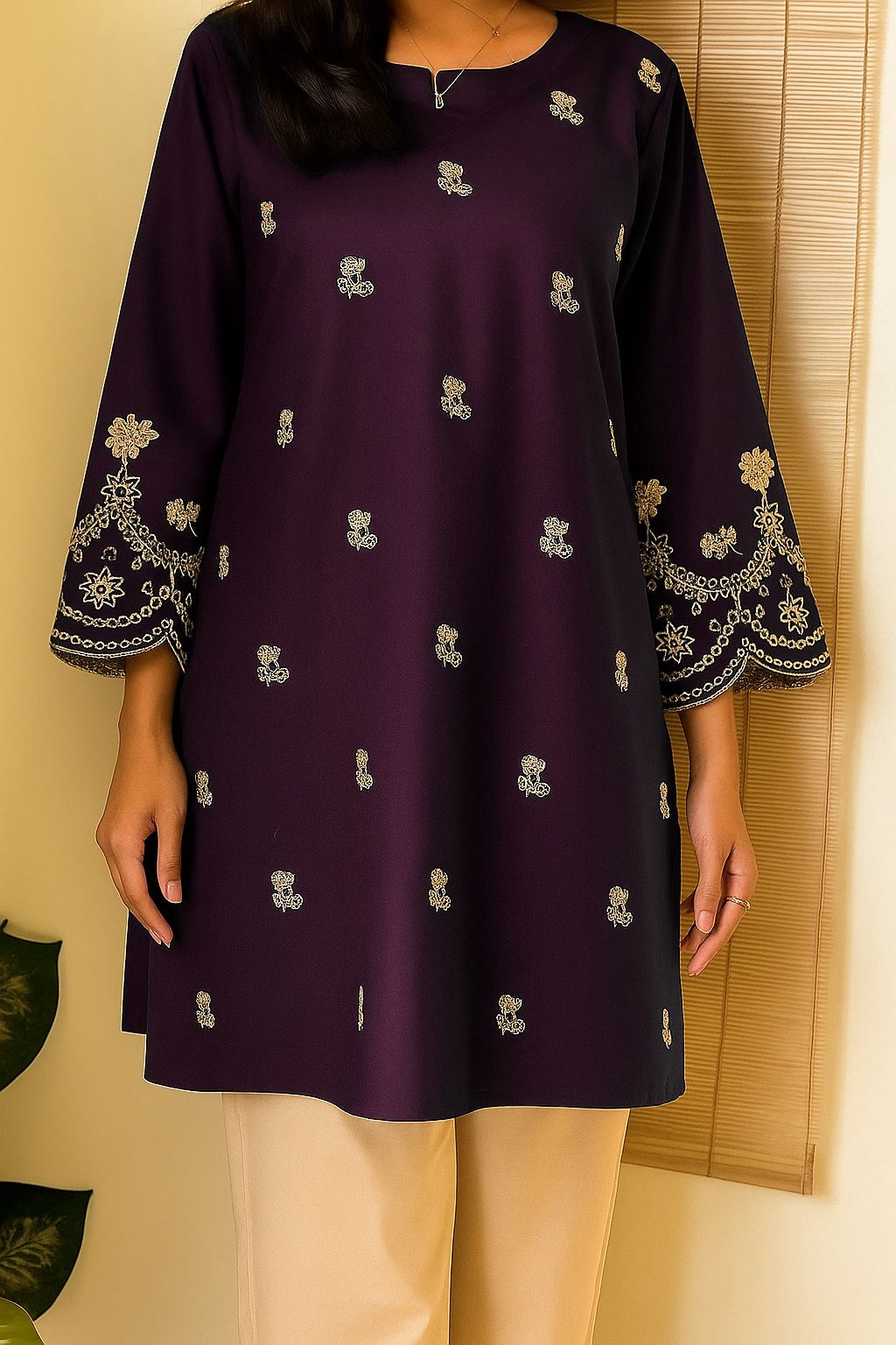 SDF Trending Short length Purple Kurti with Embroidery Work - Swadesiicart
