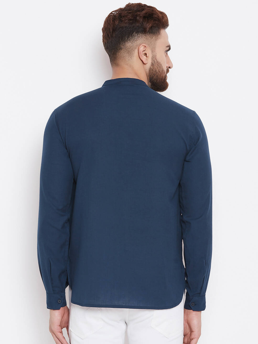 Even Apparels Blue Color Men's Pure Cotton Kurta With Band Collar | Swadesiicart
