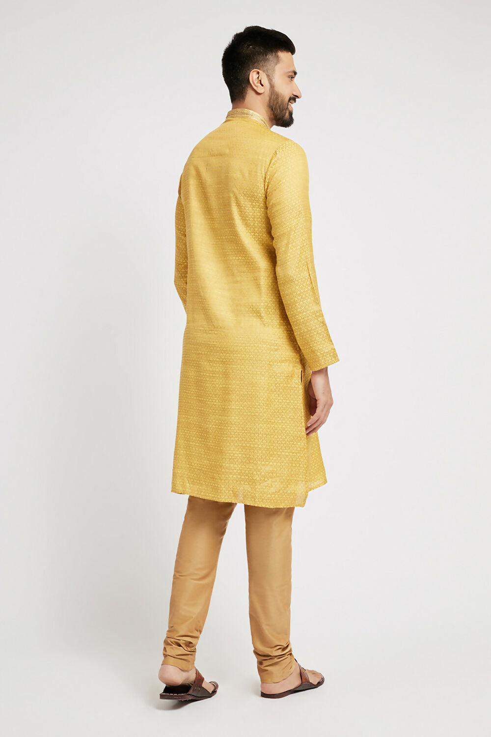 Ethnic India Yellow Men's Kurta Woven Design Polyester | Swadesiicart
