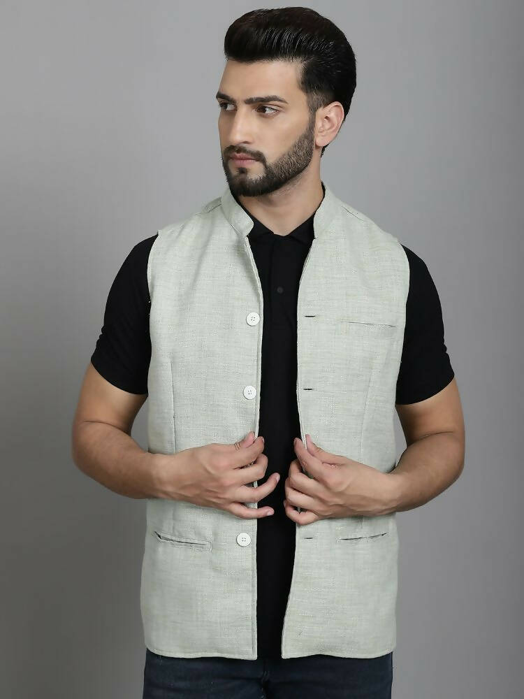 Even Apparels Nehru Jacket With Welt Pockets - Green | Swadesiicart
