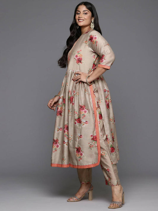 Ahalyaa Women's Traditional wear Kurta Set - Tan | Swadesiicart