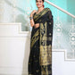 Exclusive Collection Beautiful Black Pure Cotton Woven Handloom Saree With Running Blouse Piece - Swadesiicart