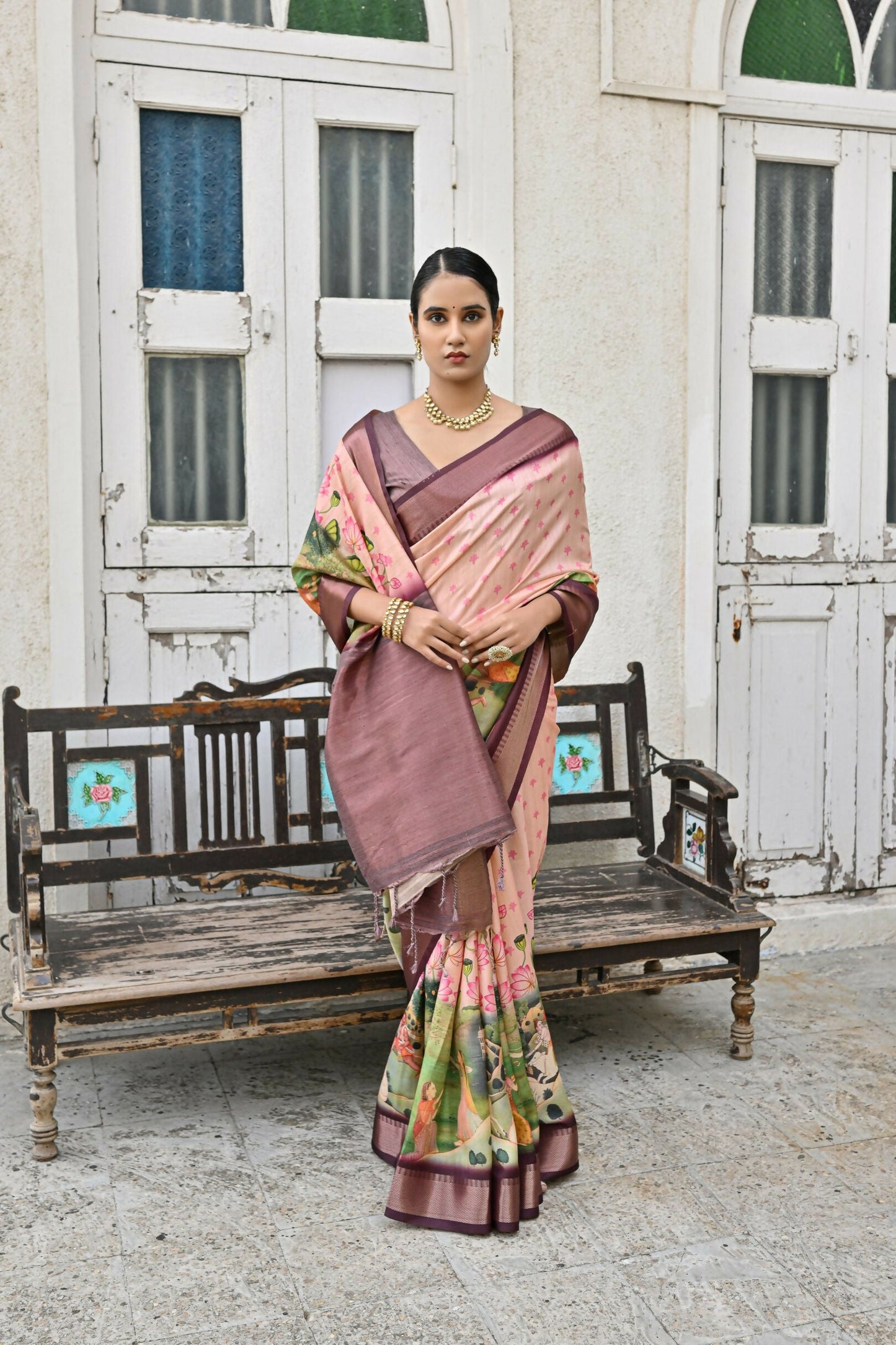 Vishnu Weaves Women's Coffee Soft Tussar Silk Saree with Blouse - Swadesiicart