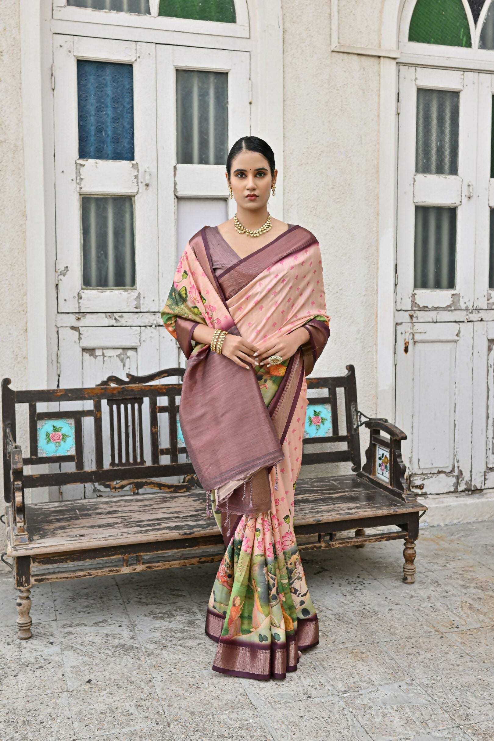 Vishnu Weaves Women's Coffee Soft Tussar Silk Saree with Blouse - Swadesiicart