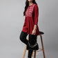 Red Rayon Yoke Embroidered A-line Top - Tarini - Swadesiicart
