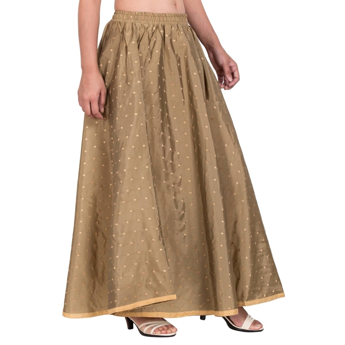 Asmaani Olive Green Color Golden Zari Work Maxi Skirt | Swadesiicart