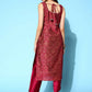 Ahalyaa Women's Wine Poly Silk Gold Paste Printed Kurta Pant Set | Swadesiicart