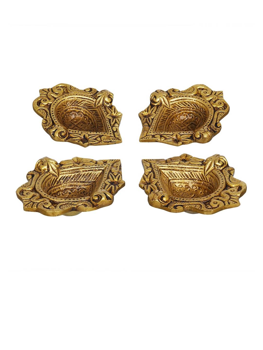 eCraftIndia 4 Pieces Beige Ethnic Design Diyas | Swadesiicart