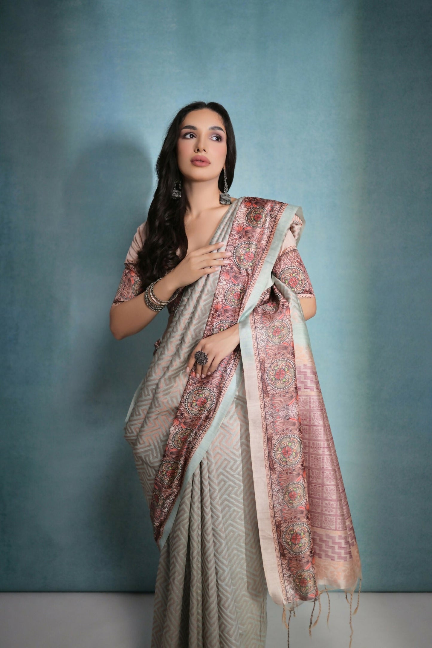 Vishnu Weaves Women's Sea-Green Cotton Silk Zari Woven Saree with Blouse - Swadesiicart