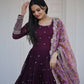 Jyoti Fashion Women's Wine Faux Blooming Sequence Zari Embroidered Anarkali Dress with Dupatta | Swadesiicart