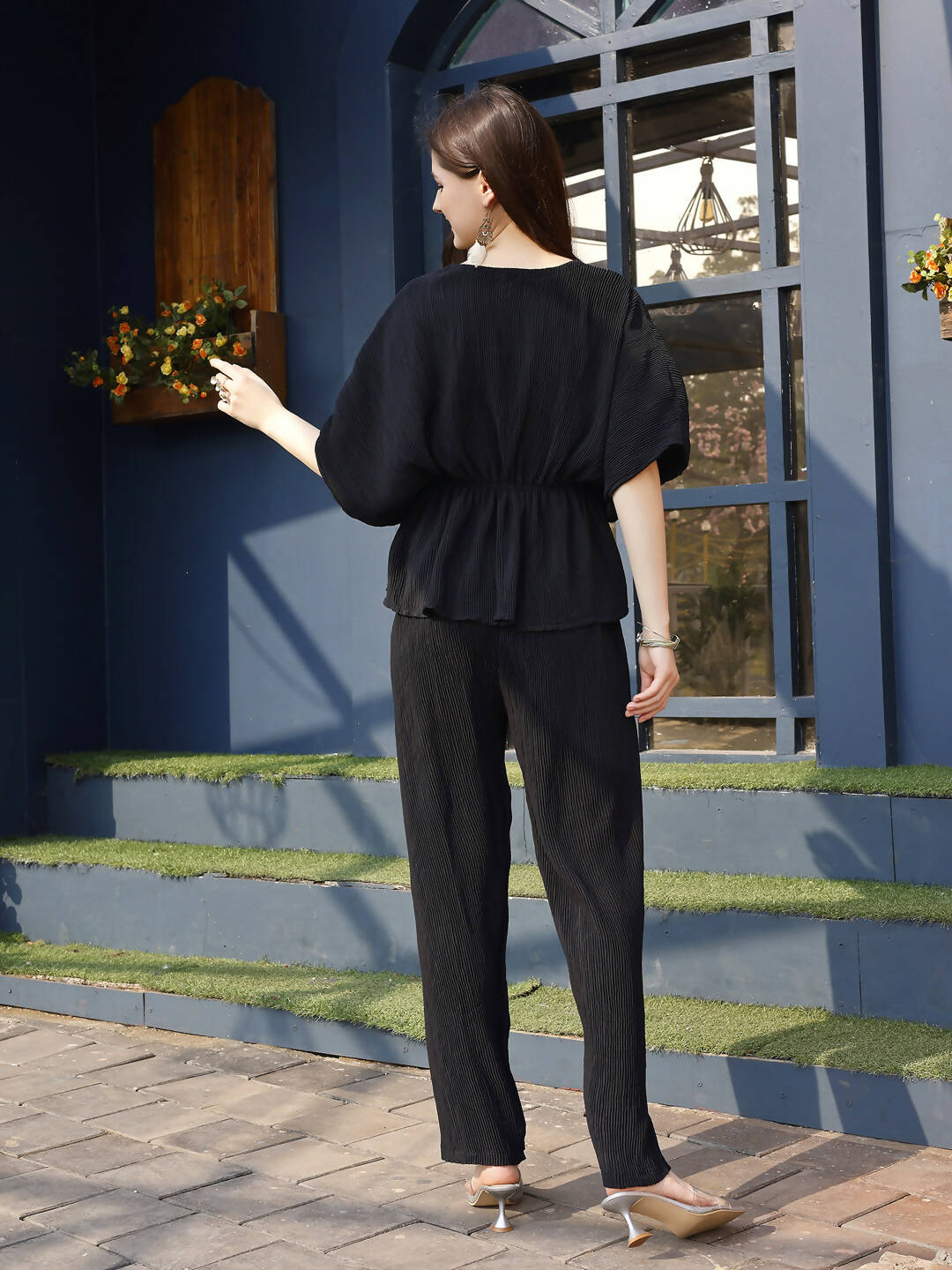 Black Crush Plain Top with Matching Bottom - Eesha - Swadesiicart