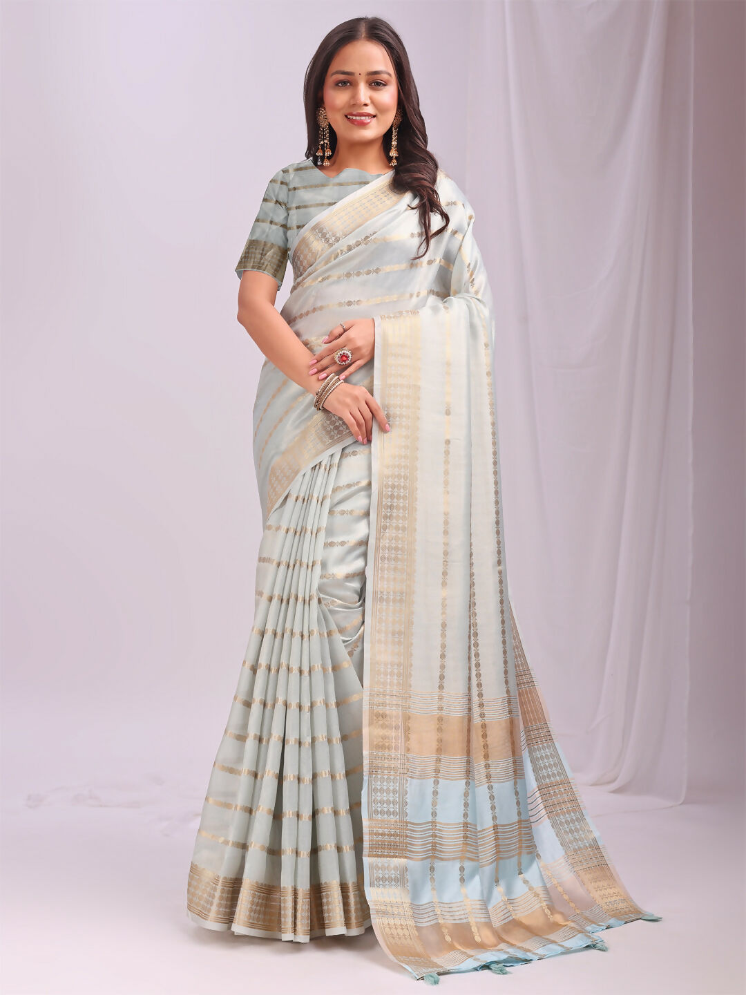 Shree Shyam Fashion Organza Sky Blue Saree