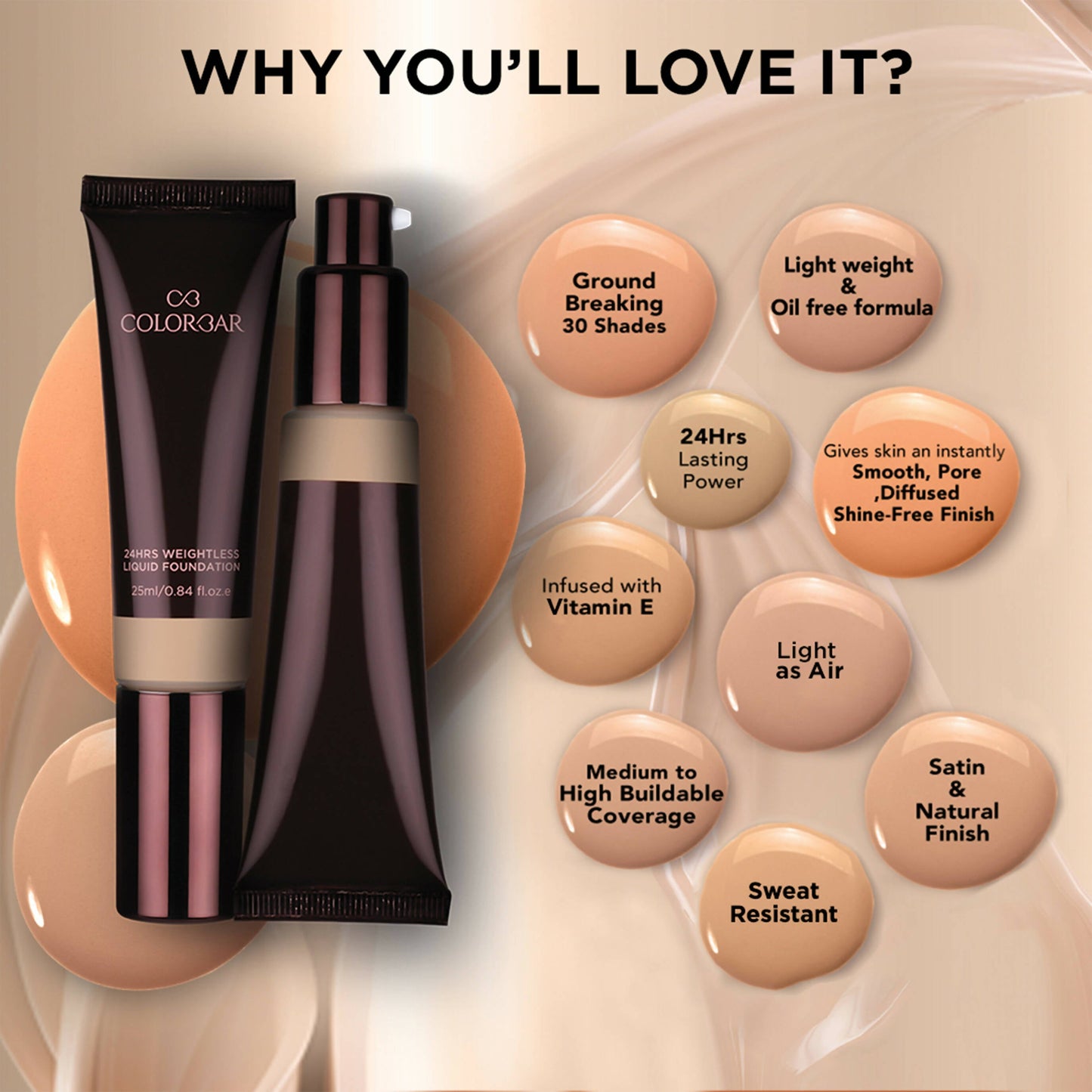 Colorbar 24Hrs Weightless Liquid Foundation Fw 3.3 - Swadesiicart
