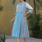 Juniper Women's Skyblue Cambric Printed Flared Dress | Swadesiicart