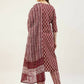 FIORRA Women's Maroon Cotton Straight Kurta Pant With Dupatta - Swadesiicart