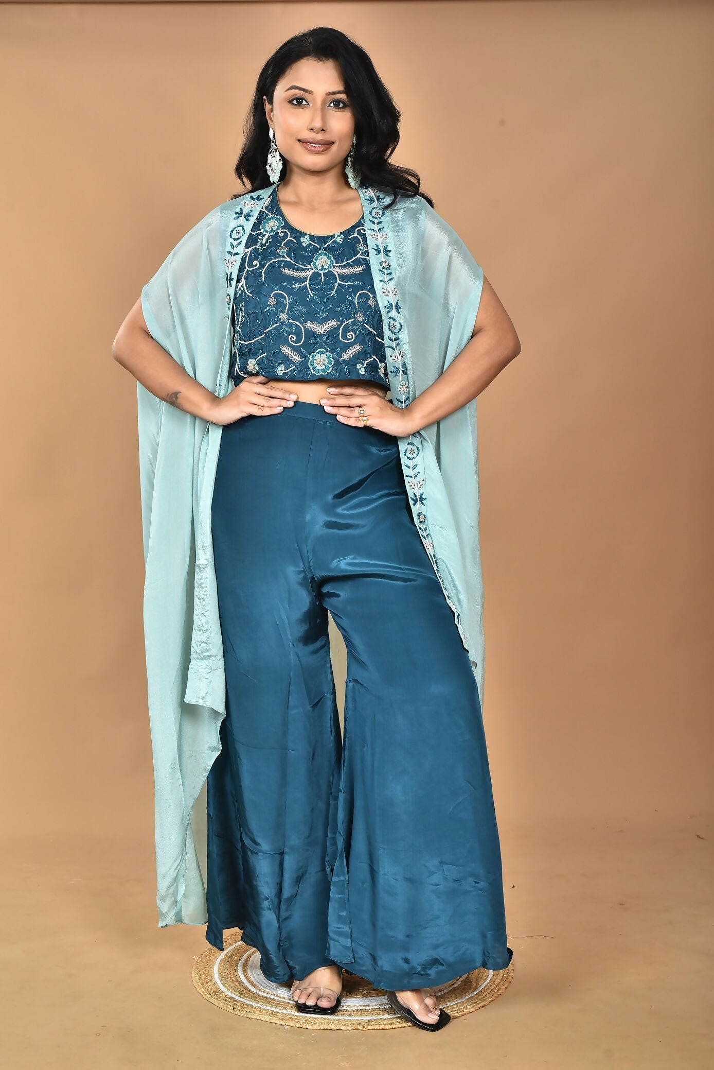 Morchari Women Hand Embroidery Crop Top-Blue - Swadesiicart