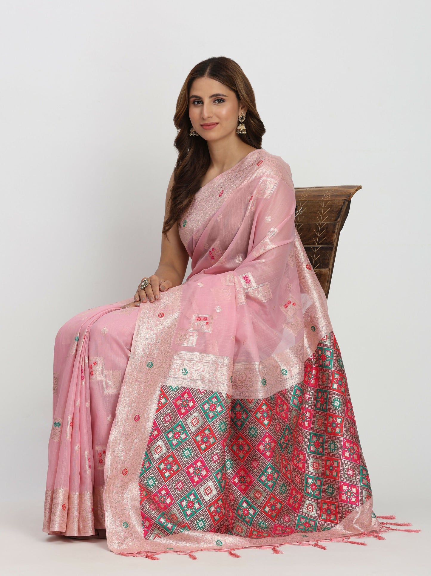 Shree Shyam Fashion Linen Cotton Light Pink Saree