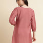 Pink Chinon Yoke Embroidered A-line Top - Tarini - Swadesiicart
