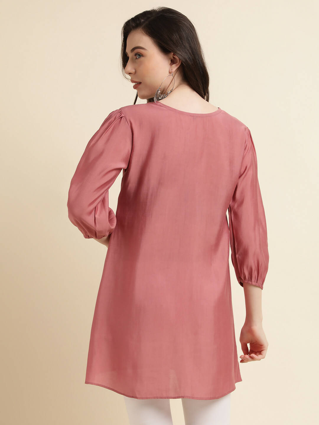 Pink Chinon Yoke Embroidered A-line Top - Tarini - Swadesiicart