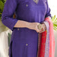 The52 Purple Women's Gorgeous Embroidered Vichitra Fabric Straight Kurta Pant with Dupatta Set - Swadesiicart