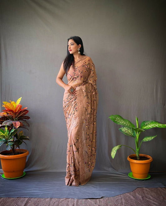 Vamsee Pearl 1 Brown Georgette Saree - Swadesiicart