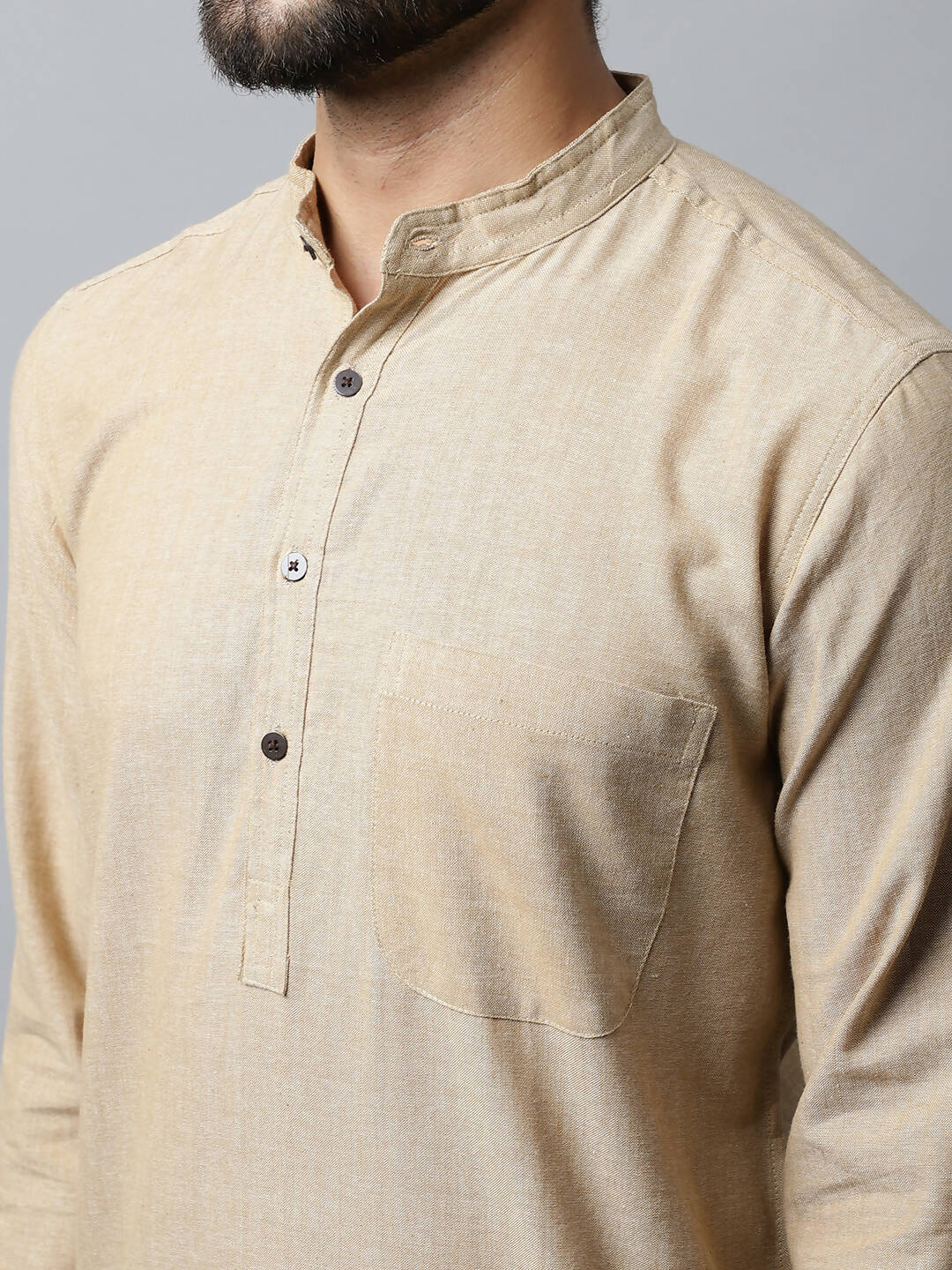 Even Apparels Beige Color Pure Cotton Men's Kurta With Band Collar (SLD1196) | Swadesiicart