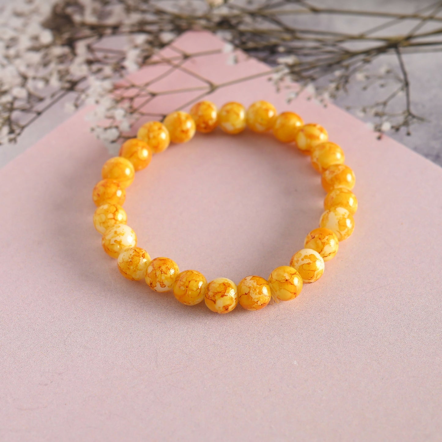 NVR Men & Women Yellow Marbel Crystal Elasticated Bracelet - Swadesiicart