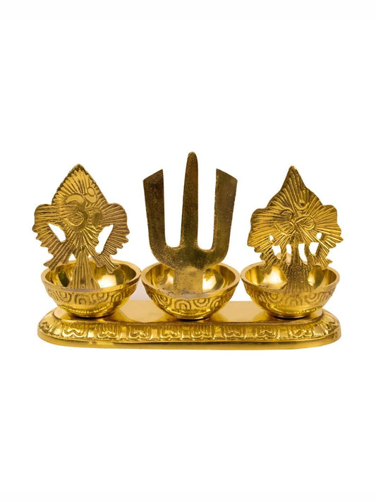 Spillbox Gold-Toned Brass Namah 3 Kuber Diya Pooja Essential | Swadesiicart