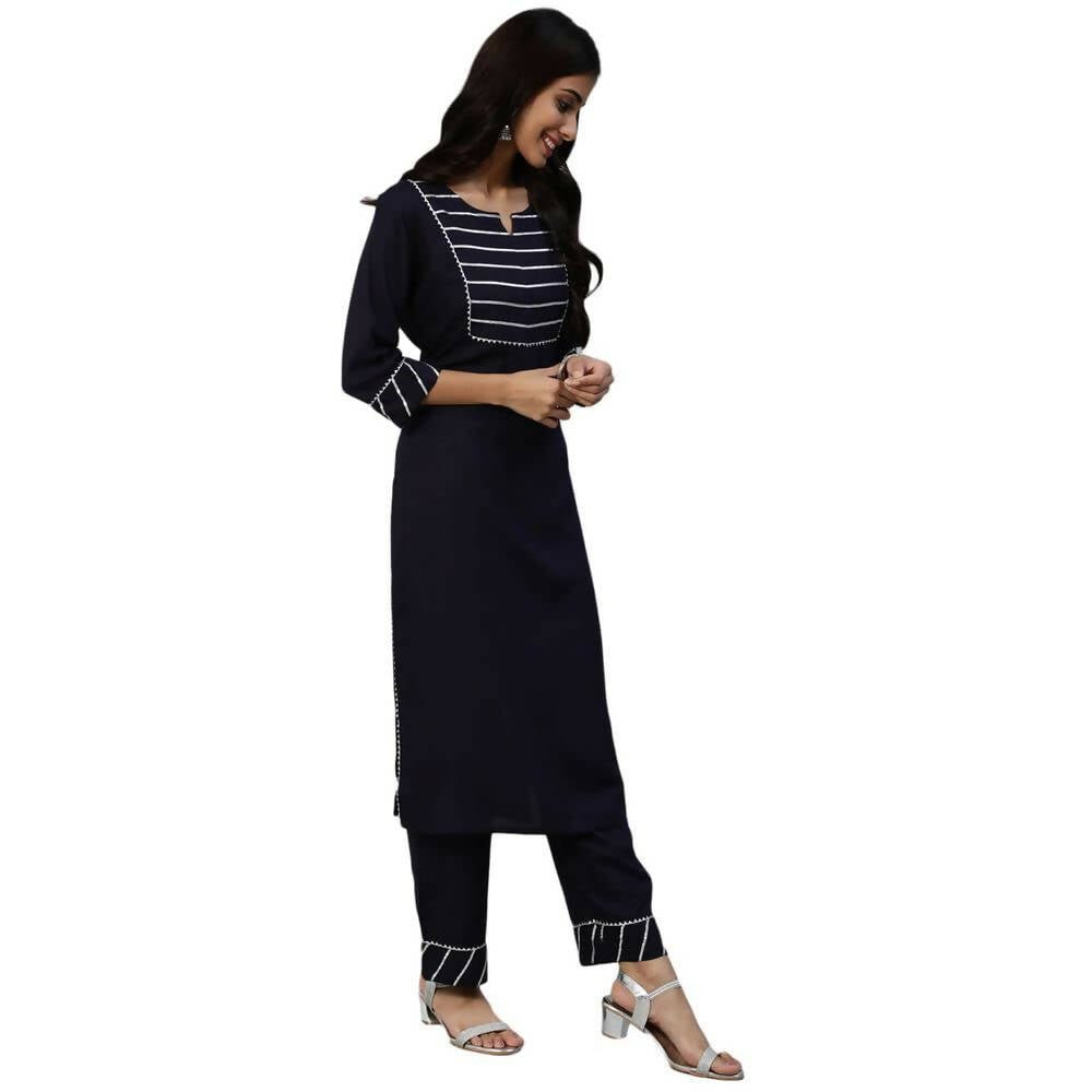 Anubhutee Women's Navy Kurta Trouser with Dupatta Set | Swadesiicart