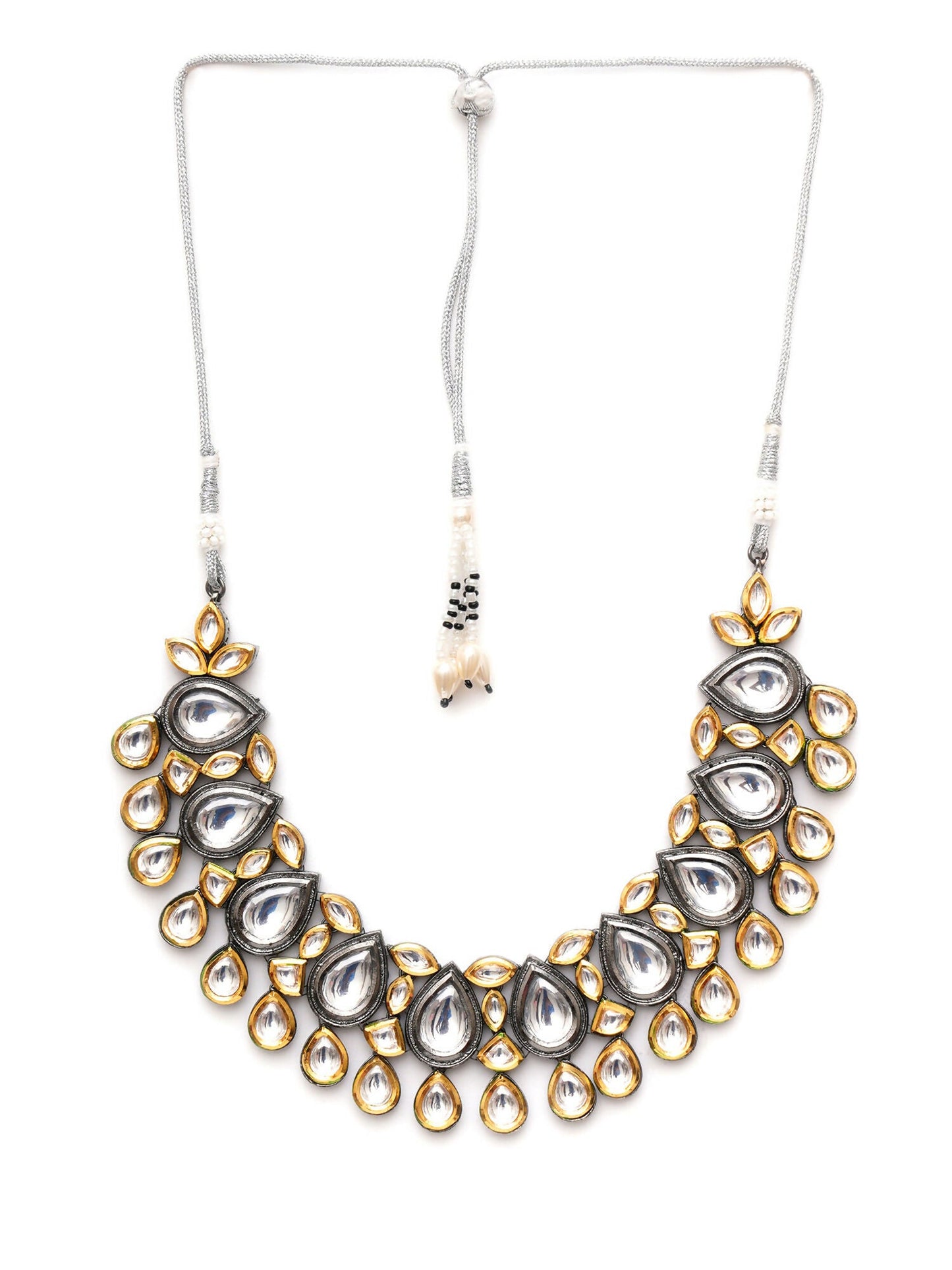 Dual Tone Kundan Neckpiece (silver) - Ruby Raang | Swadesiicart