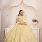 Aastha Fashion Lemon Yellow Butterfly Net White Cotton Thread Work, Zari Work And Sandwich Sequence Work Embroidery Wedding Wear Lehenga Choli