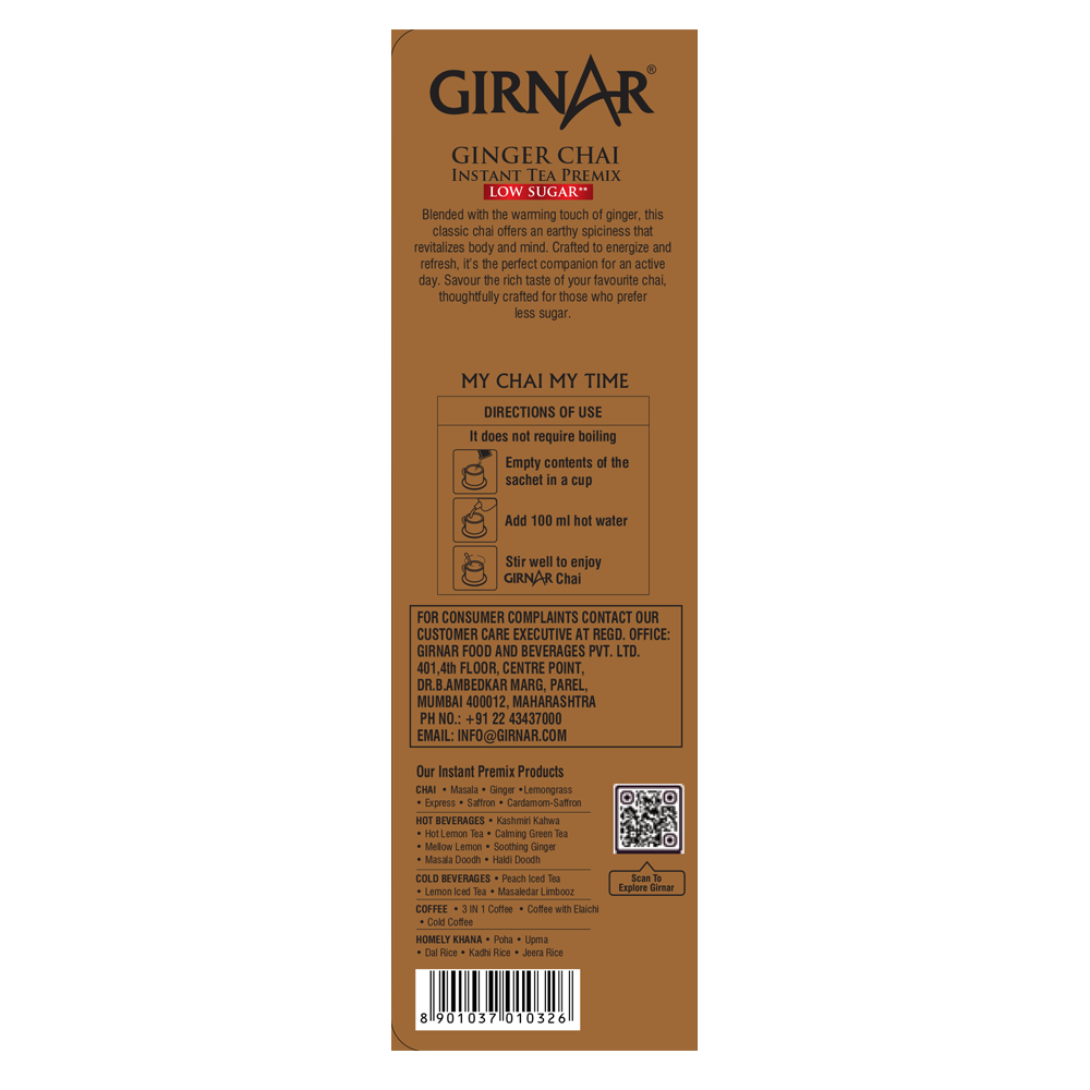 Girnar Instant Tea Premix With Ginger (Low Sugar) | Swadesiicart