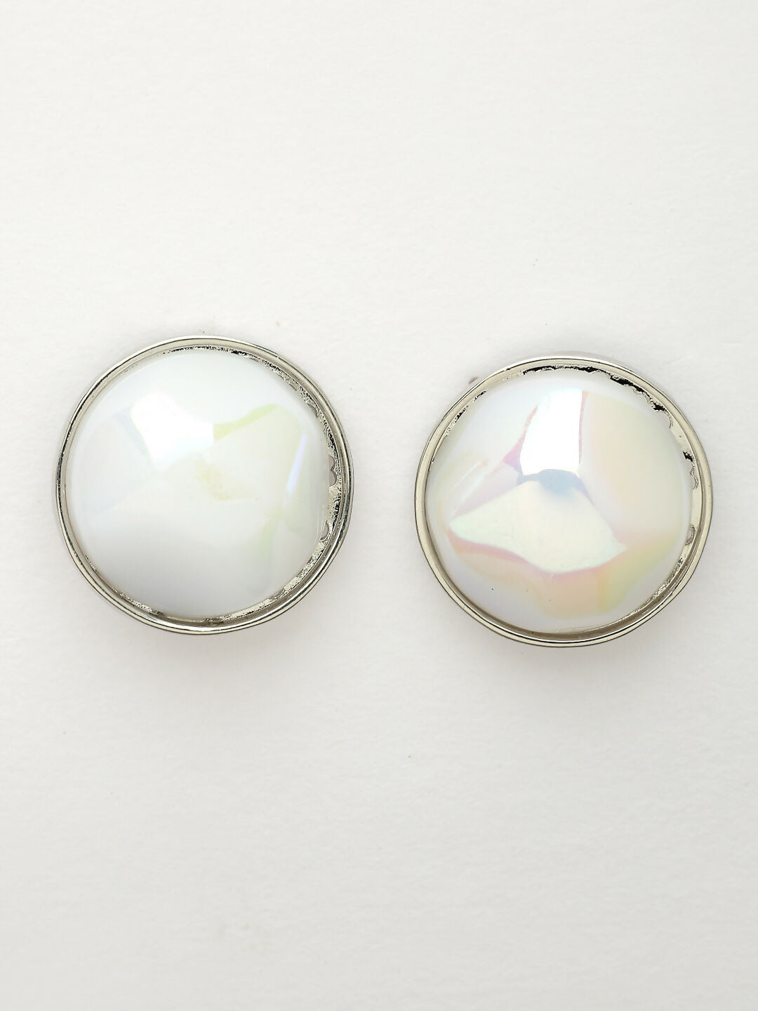 NVR Wome's Silver-Plated Pearl Studded Circular Studs Earring | Swadesiicart