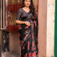 Black Silk Blend Ethnic Motifs Saree with Unstitched Blouse - Hiral Fashion
