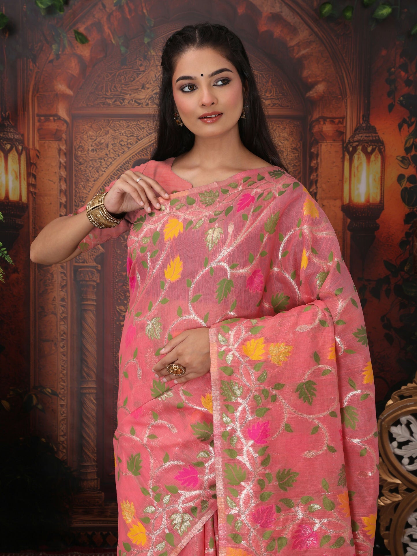 Shree Shyam Fashion Linen Cotton Pink Saree