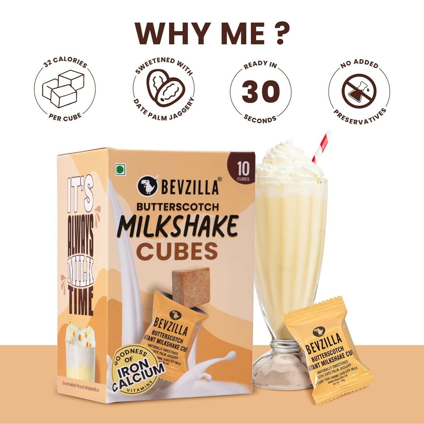 Bevzilla Butterscotch Instant Milkshake Cubes with Organic Date Palm Jaggery | Swadesiicart