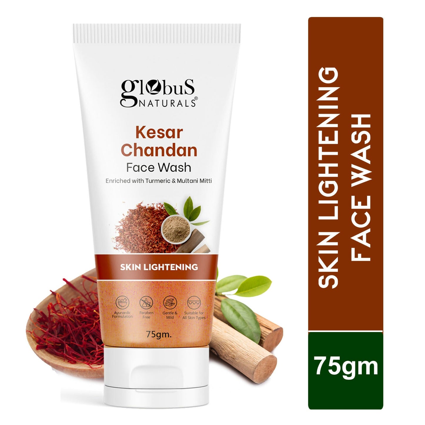 Globus Naturals Kesar Chandan Skin Lightening & Tan Removal Face wash, Suitable For All Skin Types | Swadesiicart
