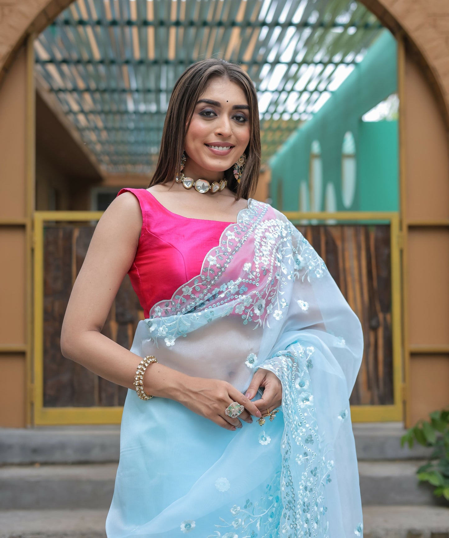 Vamsee Kiki Sky Organza Saree - Swadesiicart