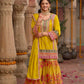 Anaita Yellow Chinon Readymade Palazzo Suit with Codding Dori & Sequence Work