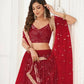 Aastha Fashion Maroon Butterfly Net Tone To Tone Thread Work, Sequence Work And Original Mirror Work Embroidery Wedding Wear Lehenga Choli
