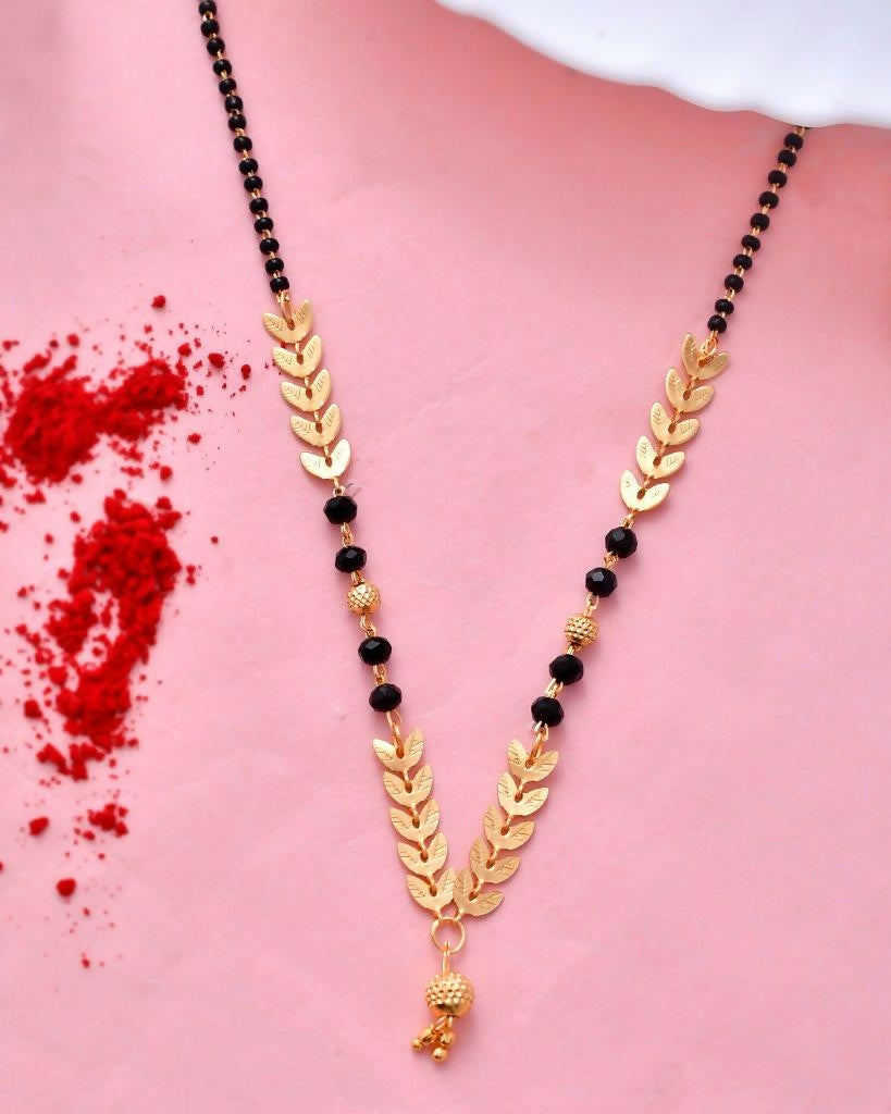 VOJ Gold-Polished Leaf Design Beaded Chain Mangalsutra - Swadesiicart