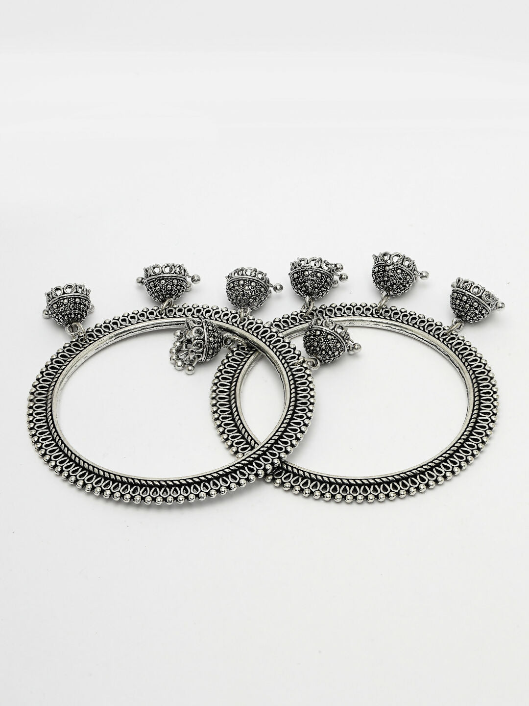 NVR Women's Set of 2 Silver-Toned German Silver Oxidised Bangle - Swadesiicart