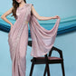 Pink Silk Satin Solid Ready to wear Saree with stitched Blouse - Satiksha | Swadesiicart