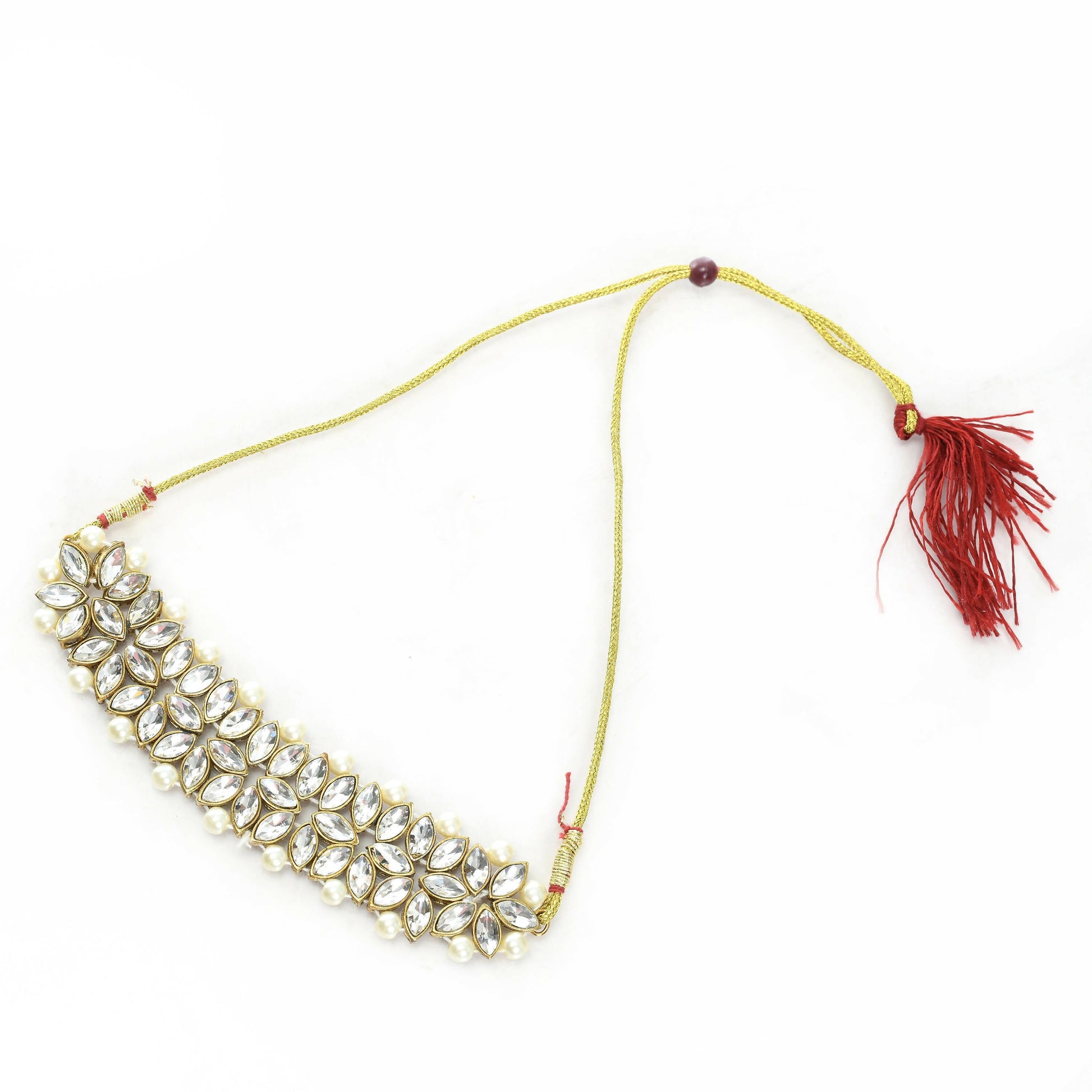 Mominos Fashion Johar Kamal Gold-Polished Brass Finish Kundan/Pearls Choker For Women (White) | Swadesiicart