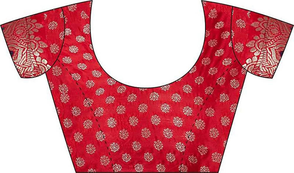 Varkala Silk Sarees Women's Red Banarasi Silk Saree With Unstitched Blouse Piece | Swadesiicart