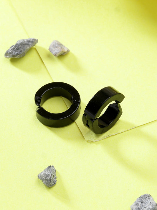 NVR Men's Black Rhodium-Plated Stainless Steel Hoop Earrings - NR Retail-NVR