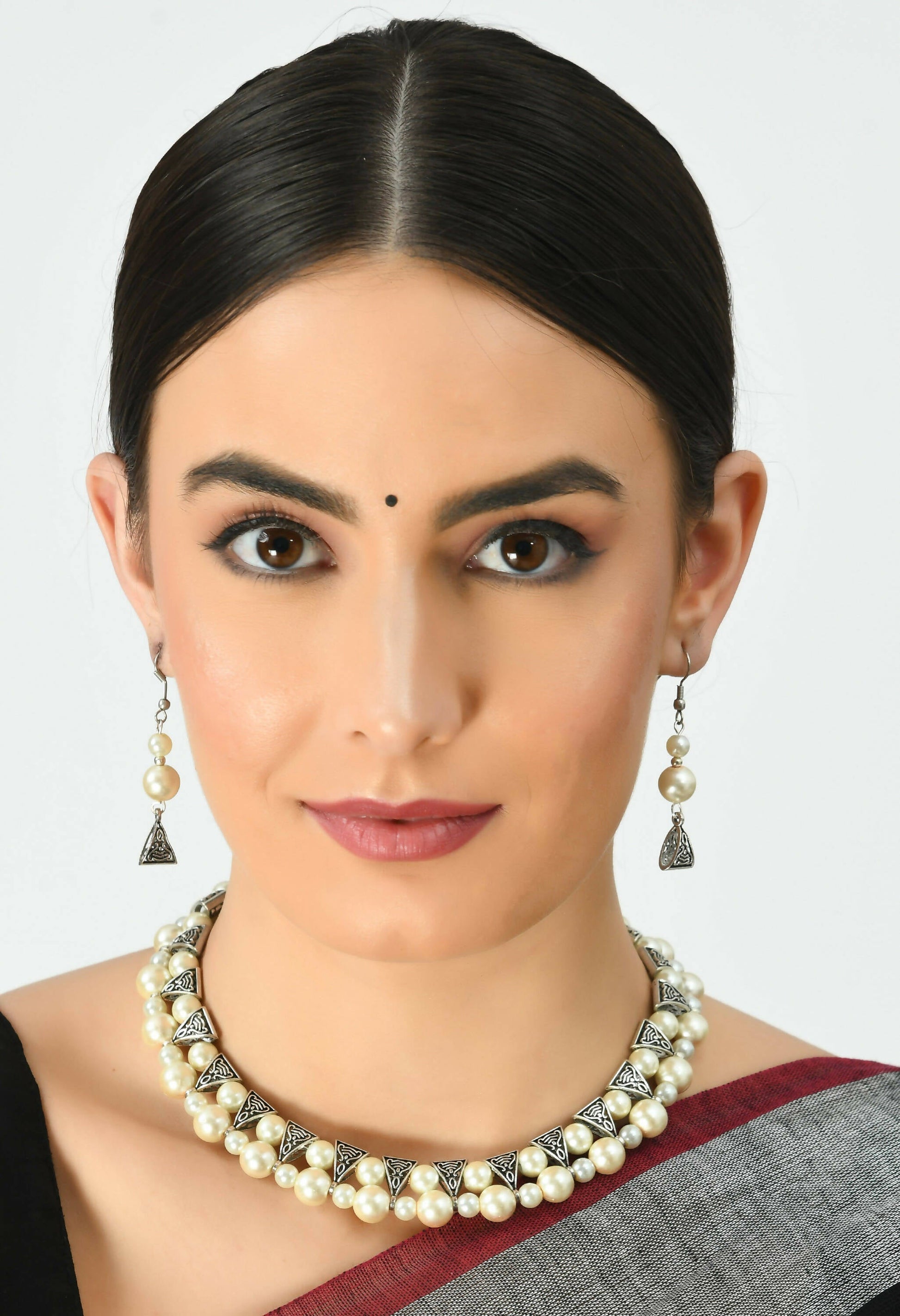 Mominos Fashion Johar Kamal Silver-Plated Brass Finish Pearls Work Choker For Women (White) | Swadesiicart