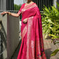 Vishnu Weaves Women's Pink Paithani Silk Zari Woven Saree with Blouse - Swadesiicart