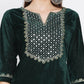 Women Republic Green Velvet Embroidered Kurta With Pant | Swadesiicart